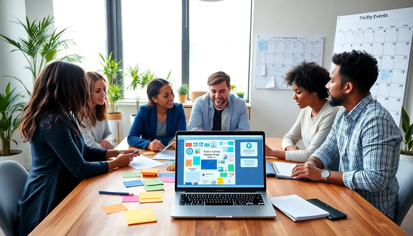 diverse team collaborating on budget-friendly event planning.